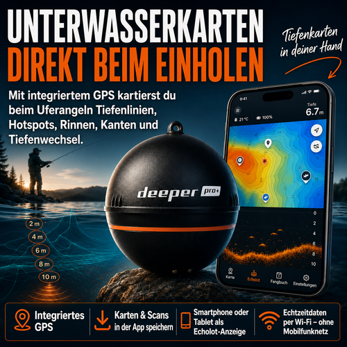 Deeper Smart Sonar PRO+ – Kabelloser Fischfinder mit GPS für präzise Angelplätze