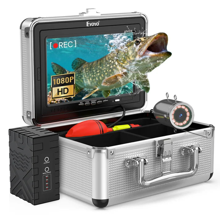 Eyoyo Unterwasser-Angelkamera, 7 Zoll, 1080P DVR, 12 IR-Lichter, IP68-wasserdicht, kältebeständiger Akku – ideal für Eis-, See- und Nachtangeln